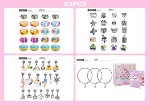 Kit DIY de 63 pièces pour bracelet enfant avec perles, pendentifs et coffret