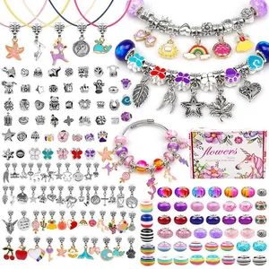Kids DIY bracelet making kit with unicorn gift box, colorful beads and alloy charms