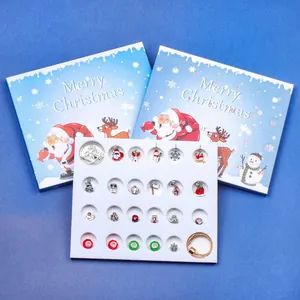 Christmas Advent Calendar DIY bracelet set with Santa pendants and charms in blue gift boxes