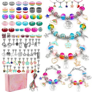 DIY Bracelet Jewelry Making Components For Girls Unicorn Rainbow Mermaid Alloy Charms Glass Beads Metal Snake Chain Bracelet Lanyard