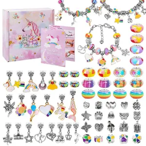 Fournitures de Fabrication de Bracelets DIY pour Enfants Charmes Licorne Arc-en-ciel Sirène Perles en Alliage et Verre Collection de Bijoux Cadeau pour Filles