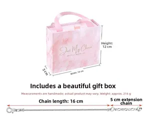 Pink marble gift box with dimensions and silver charm bracelet detailed measurements