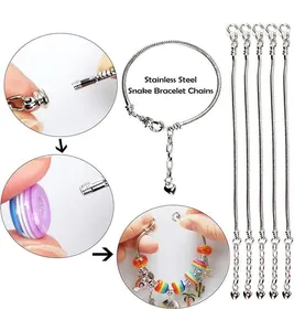 DIY charm jewelry gift set with stainless steel snake chains and colorful beads