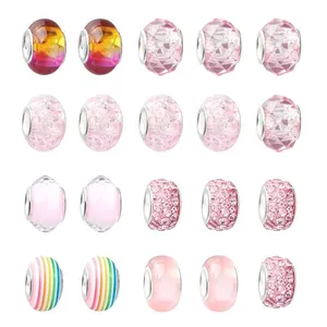 DIY charm bead set with 20 pieces of pink glass beads and rhinestones for jewelry making