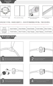 Size guide for heart beads bracelet showing wrist measurement and buckle usage tutorial