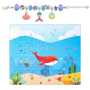 Kids ocean themed DIY charm bracelet advent calendar with 24 marine animal pendants