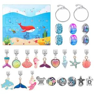 Ocean Theme DIY Bracelet Making Kit Advent Countdown Calendar Jewelry Gift Box Set For Girls Enamel Animal Charms Colorful Beads