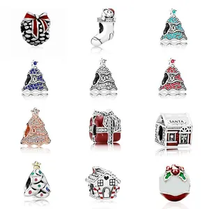 Alloy Rhinestone Christmas Tree House Gift Box DIY Loose Beads For Jewelry Making Festive Charm Pendants Bracelet Accessory