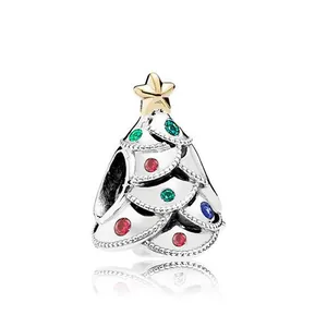 Christmas tree charm with colorful gemstones and gold star for DIY beaded bracelets