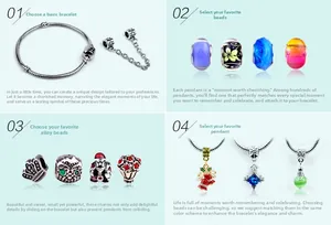 DIY jewelry kit guide showing beads and charms assembly on a silver snake chain bracelet