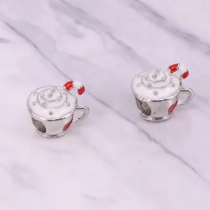 Christmas DIY coffee cup charm with white enamel cream and candy cane for beaded bracelets