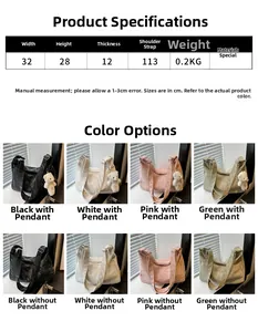Detailed size chart and multi-color options for large capacity textured nylon tote bag