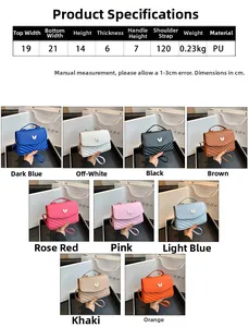 Size guide for PU leather crossbody bag featuring V-quilted pattern and metal butterfly clasp