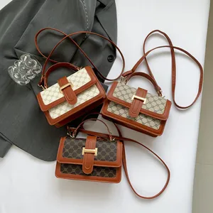 Three vintage crossbody bags in ivory, grey, and coffee colors with adjustable straps