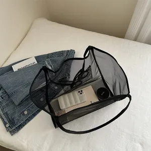 Bolso tote grande de malla negra en nailon transpirable para la playa en verano