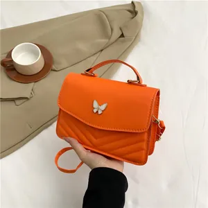 Women Fashion PU Leather Small Square Bag With Butterfly Buckle V-Quilted Shoulder Crossbody Handbag For Daily Commute