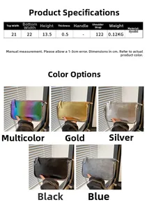 Tableau des tailles détaillé et dimensions pour le sac bandoulière métallique tendance
