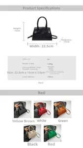 Detailed dimensions and color options for the croc-effect leather crossbody bag