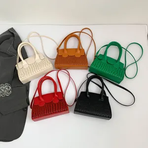 Chic croc-embossed contrast square handbag collection in five vibrant colors for women