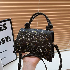 Sac à Main Femme Paillettes Étoile Brillante Poignée à Nœud Sablier Sac à Bandoulière Petit Sac pour Fête Mariage Mode