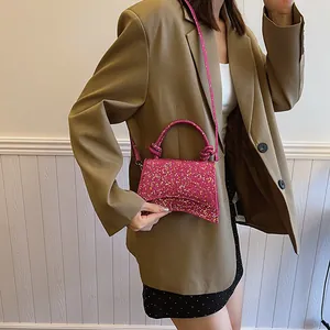 Sac à main sablier rose scintillant à paillettes avec anse à nœud pour femmes