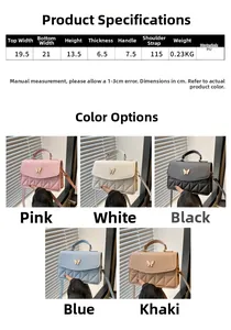 Size chart showing dimensions and PU material specs for the elegant crossbody bag