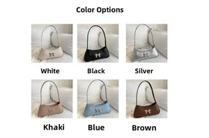 Vista dettagliata con sei varianti di colore per la borsa a tracolla con fiocco metallico