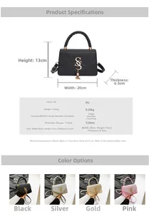 Detailed size specifications and dimensions for the stylish PU leather crossbody square bag