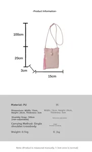 Detailed size specifications for the pink tassel crossbody phone bag with pearl buckle