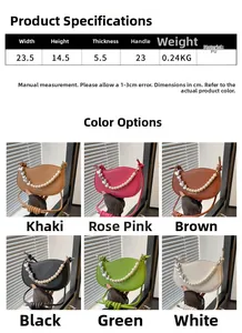 Detailed size specifications and color options for heart pendant PU handbag