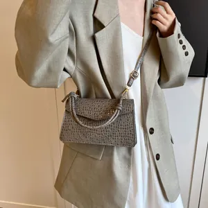 Fashionable grey stone pattern crossbody bag with top handle for women in minimalist style