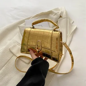 Women Crocodile Pattern PU Leather Top Handle Bag French Chic Small Square Crossbody Handbag With Metal Lock Fashion Shoulder Bag