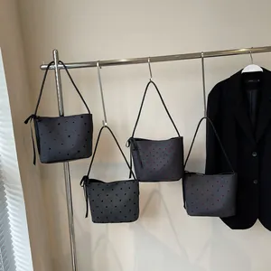 Chique donkergrijze shopper tassen met stippen, sterren en decoratieve strikjes