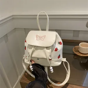 Mini Zaino da Donna alla Moda in Pelle PU Piccola Borsa da Viaggio Ricamo Farfalla Rosa Stampa Floreale Zainetto Casual per Ragazze