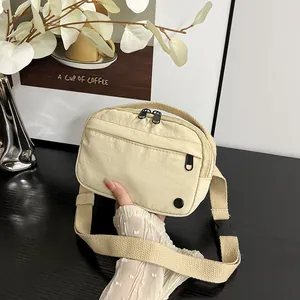 Women Casual Nylon Crossbody Bag Minimalist Small Square Chest Bag Multi Layer Zipper Adjustable Strap Fashion Shoulder Bag
