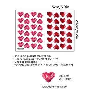Set de pegatinas de strass corazón rojo con dos hojas de 15x21cm para San Valentín
