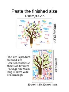 Details zum 120x100cm Bleistiftbaum-Wandtattoo Set mit Buchstaben und Wettersymbolen