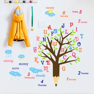 Pädagogische Alphabet-Baum Wandsticker mit Wochentagen und Wettersymbolen für das Kinderzimmer