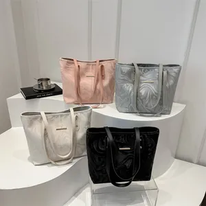Chic marbled ripple tote bags in pink, silver, white and black colors for daily commute