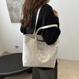 Women Marble Print Tote Bag Large Capacity PU Leather Shoulder Bag With Gold Metal Decoration For Daily Office Work