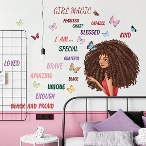 Inspirational Black Girl Magic Wall Stickers With Butterflies And Positive Quotes PVC Removable Decor For Kids Bedroom