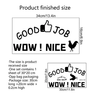 Detail view of MS012-YW Good Job wall decal dimensions 34x16cm with OPP bag packaging