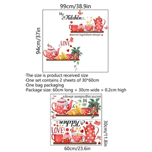 Küchenwandtattoo Set mit rotem Punktteekanne Cupcake und Pflanze 30x60cm