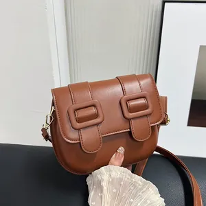 Γυναικεία Τετράγωνη Τσάντα Crossbody από Δέρμα PU Γαλλικού Στυλ Με Διπλή Πόρπη Μικρή Τσάντα Ώμου Ρετρό Μόδα Ευέλικτη Τσάντα Messenger