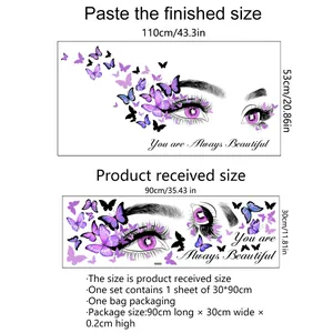 Sticker mural You are Always Beautiful avec papillons violets et motif oeil 110x53cm