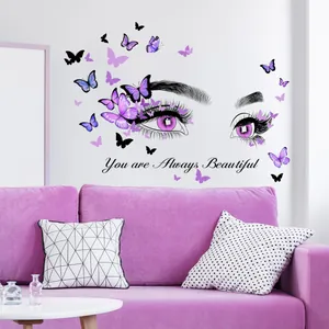 Papillon Violet Yeux Sticker Mural PVC Décoratif You Are Always Beautiful Citation Art Pour Salon Chambre Décoration
