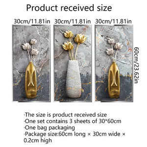 Dreiteiliges modernes Blumen-Wandsticker-Set mit Marmortextur, jeweils 30x60cm groß