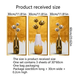 Moderne minimalistische 3er-Set Wandaufkleber mit goldenem Lotus und abstrakten Vasen