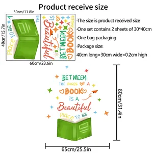 Detail showing wall sticker layout dimensions and the inspiring literary book quote