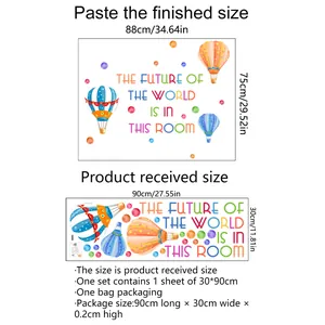 Hot air balloon wall decal display showing 30x90cm layout and 88x75cm finished size
